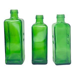 Green Glass Apothecary Medicine Vintage Bottles Set of 3 Various Sizes